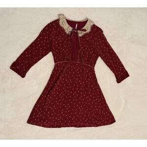 Free People Sweet Delfina Red, Lace Collar Plunge Neck Mini Dress XS